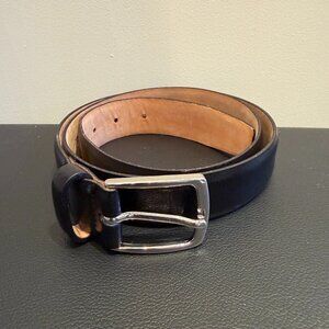 Massimo Dutti Leather Suede Belt Made In Spain Black Silver Buckle 95/38